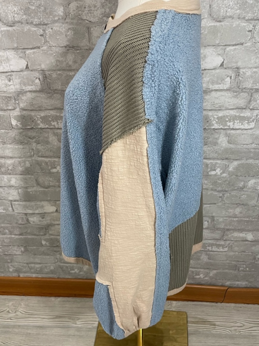 POL COLOR BLOCK HALF ZIP DROPPED SHOULDER SWEATSHIRT - Picture 6 of 8